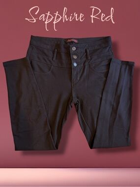Sapphire Red High-Rise Skinny Pants Black Multi-Button Size M